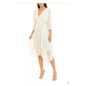 Gabby Skye Women's 3/4 Sleeve Satin Stripe Lurex Chiffon Midi Dress size 12